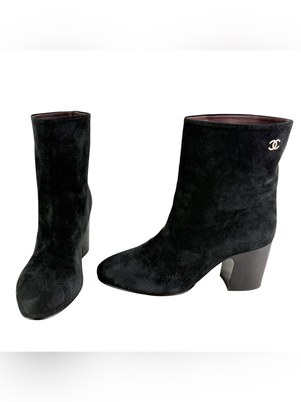 CHANEL Black Suede CC Calfskin Short Boots Made in Italy Marked as 36 - 6US